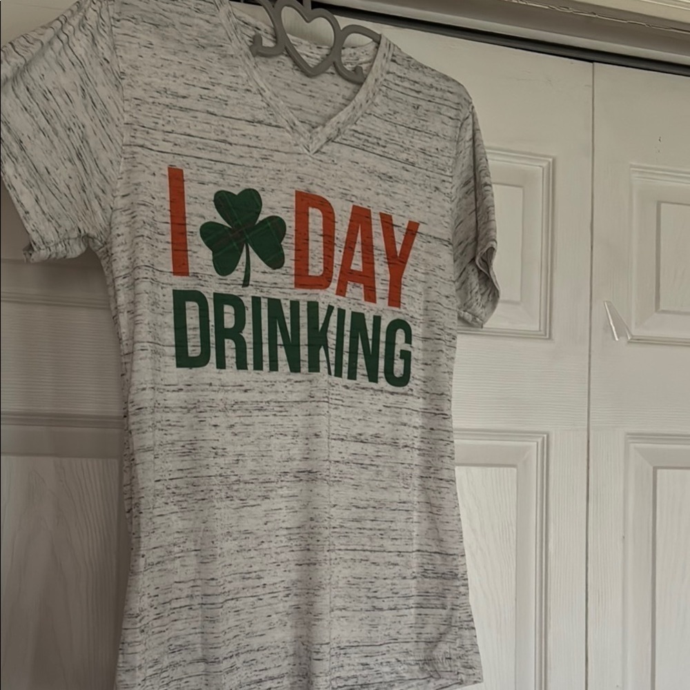 Gray Graphic Tee with Shamrock Design